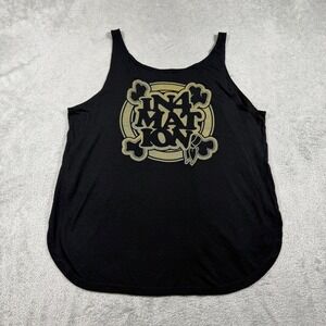 In4mation Tank Top Women's Medium Black Logo Graphic Curved Hem Vacation Hawaii